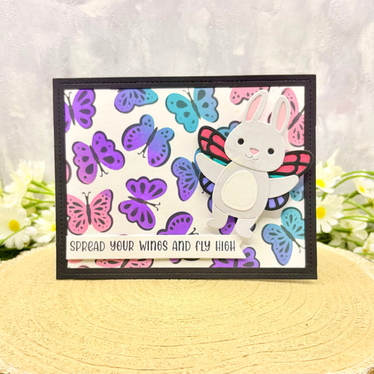 Colourful Butterflies & Bunny Handmade Card