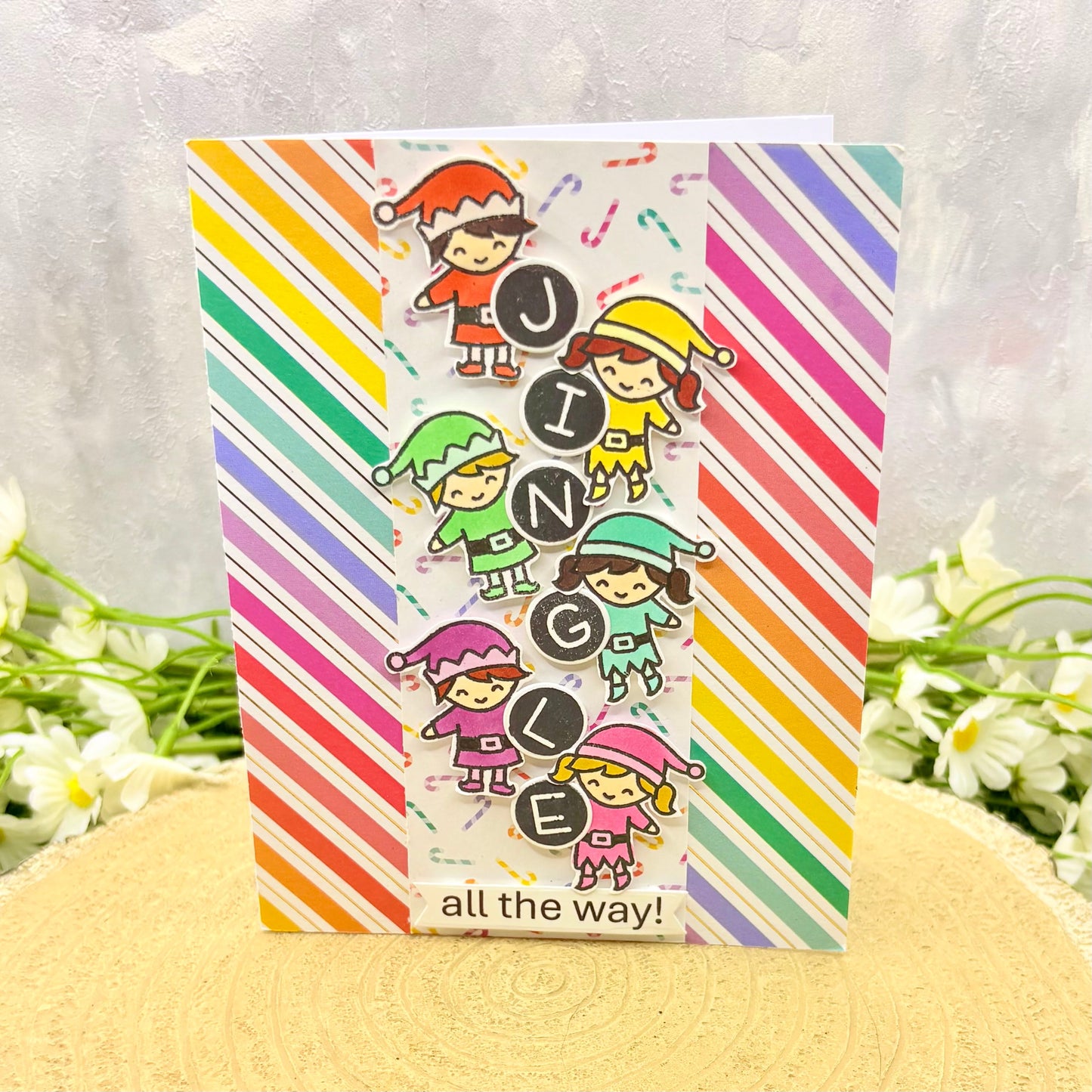 Colourful Elves Handmade Christmas Card-1