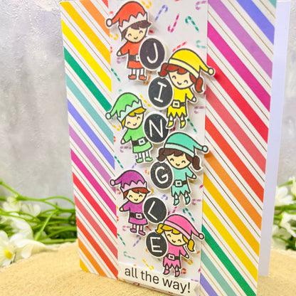 Colourful Elves Handmade Christmas Card-2