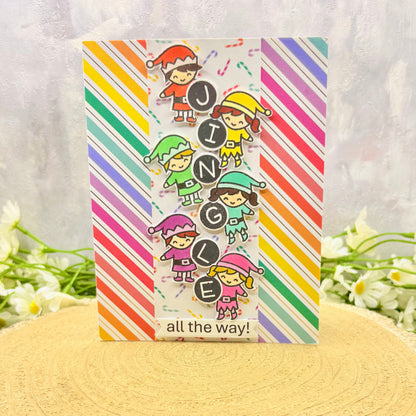 Colourful Elves Handmade Christmas Card