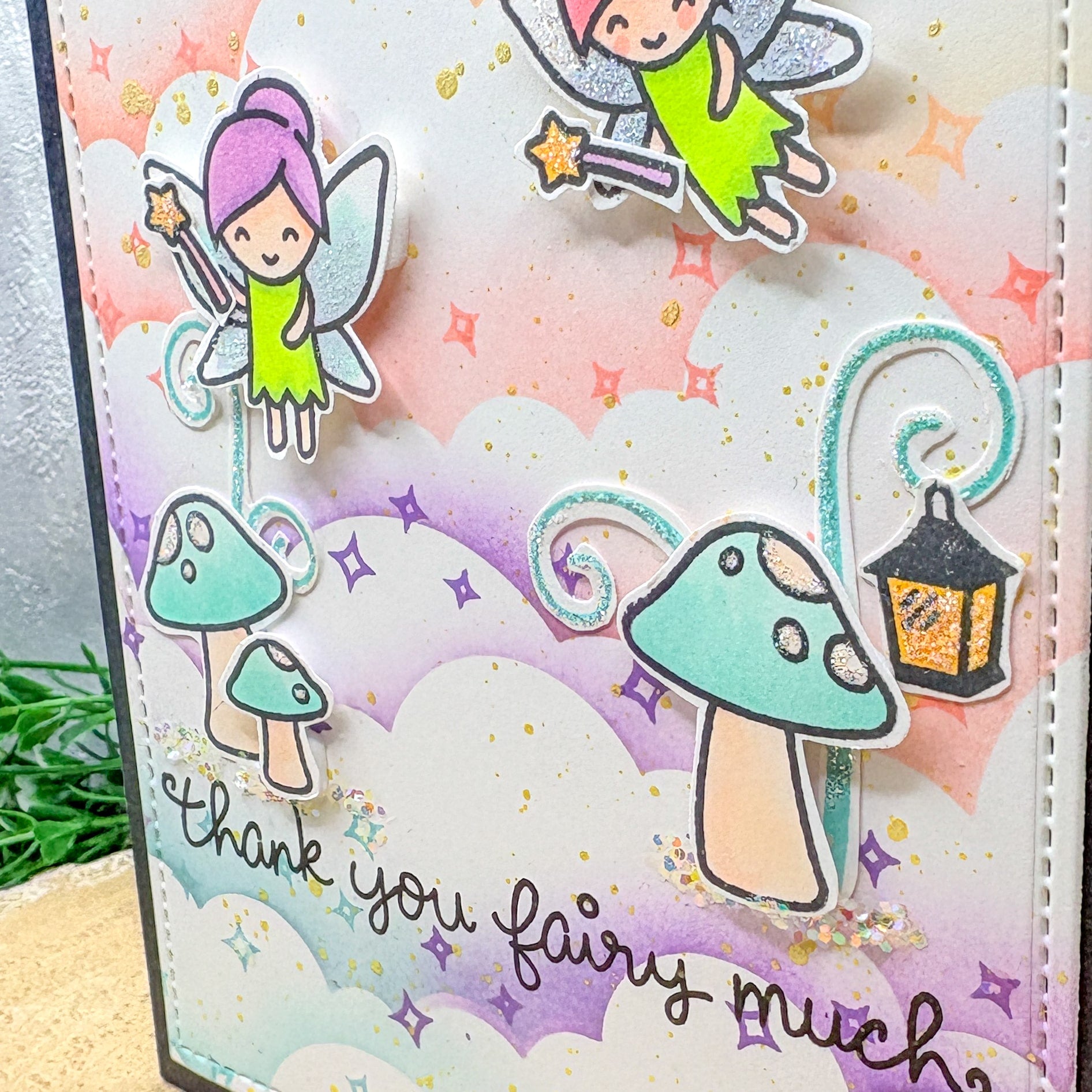Colourful Fairies Handmade Thank You Card-2