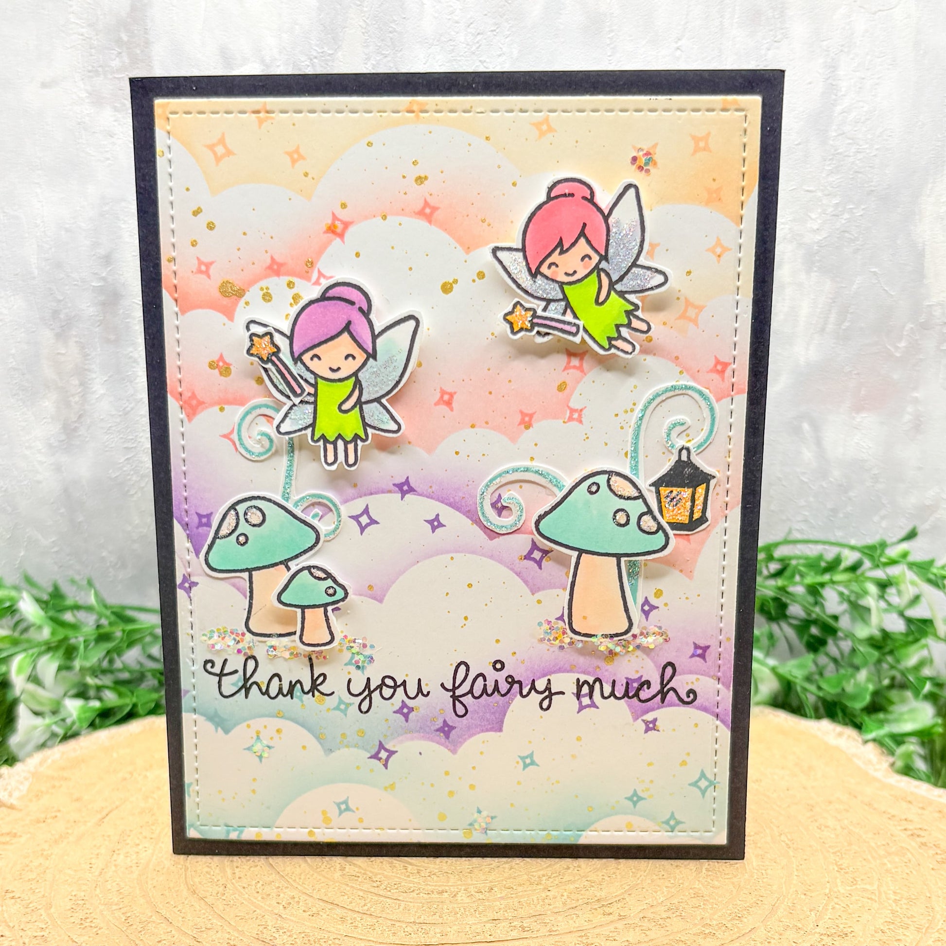 Colourful Fairies Handmade Thank You Card