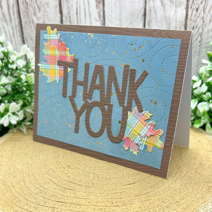 Colourful Leaves Brown & Blue Handmade Thank You Card