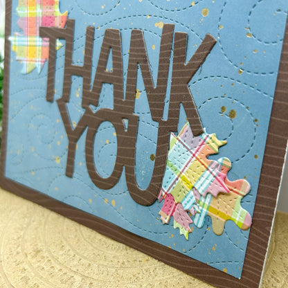 Colourful Leaves Brown & Blue Handmade Thank You Card