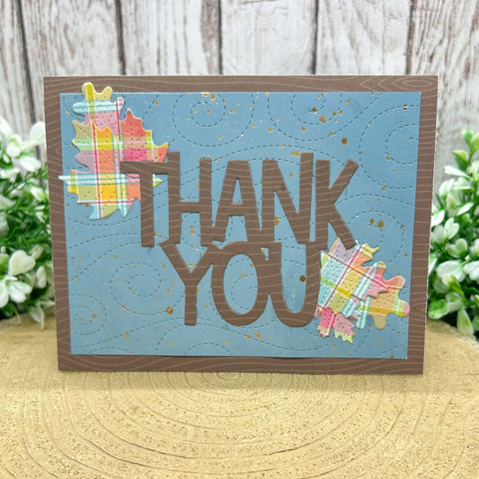 Colourful Leaves Brown & Blue Handmade Thank You Card