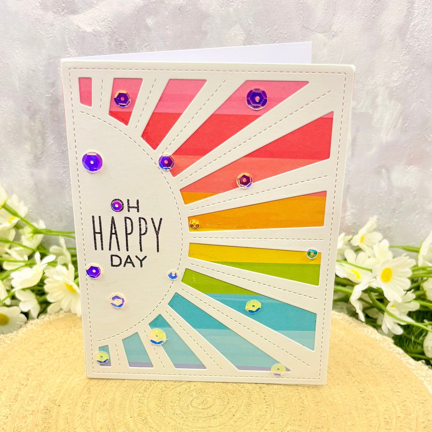 Colourful Sunrays Oh Happy Day Handmade Birthday Card-1