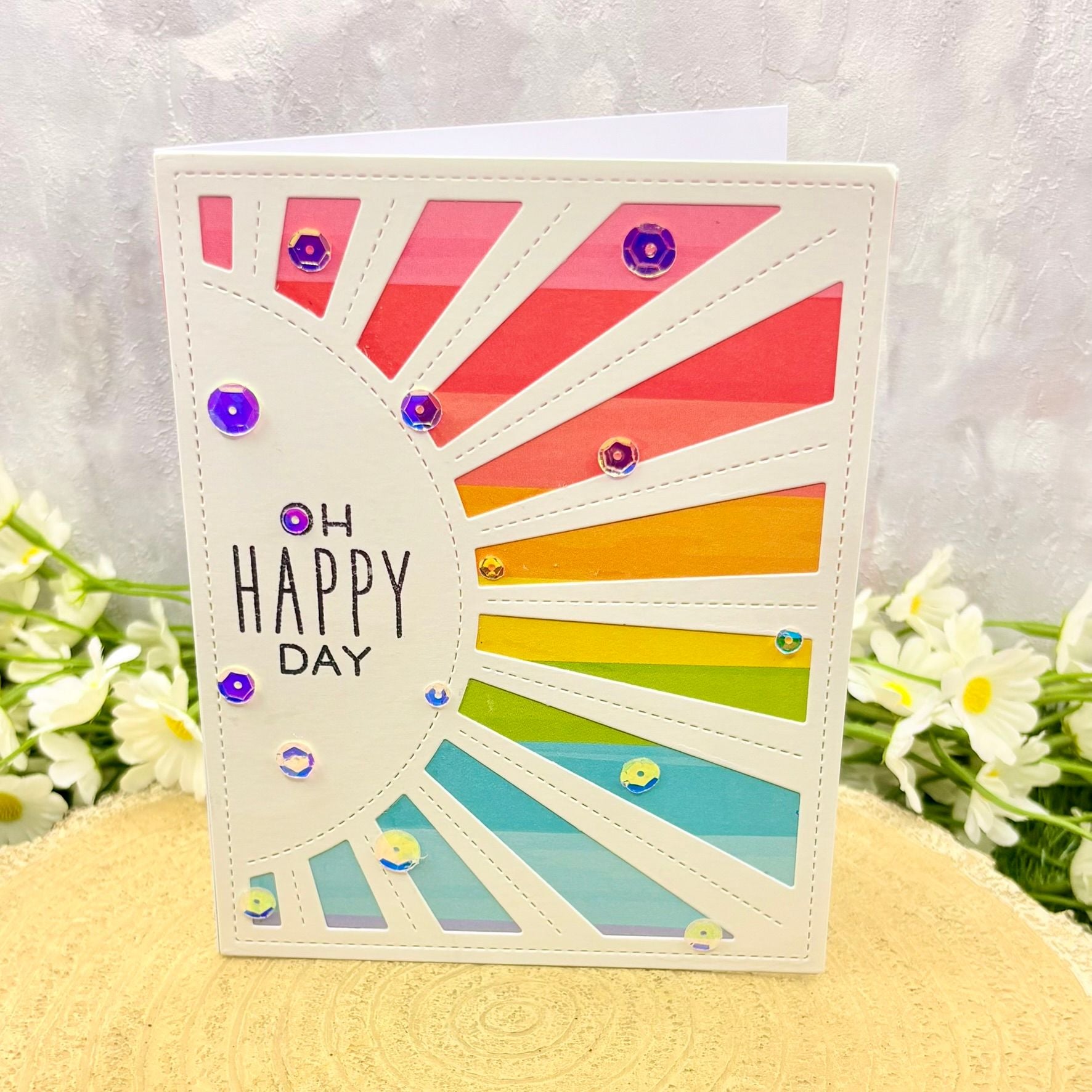 Colourful Sunrays Oh Happy Day Handmade Birthday Card-1