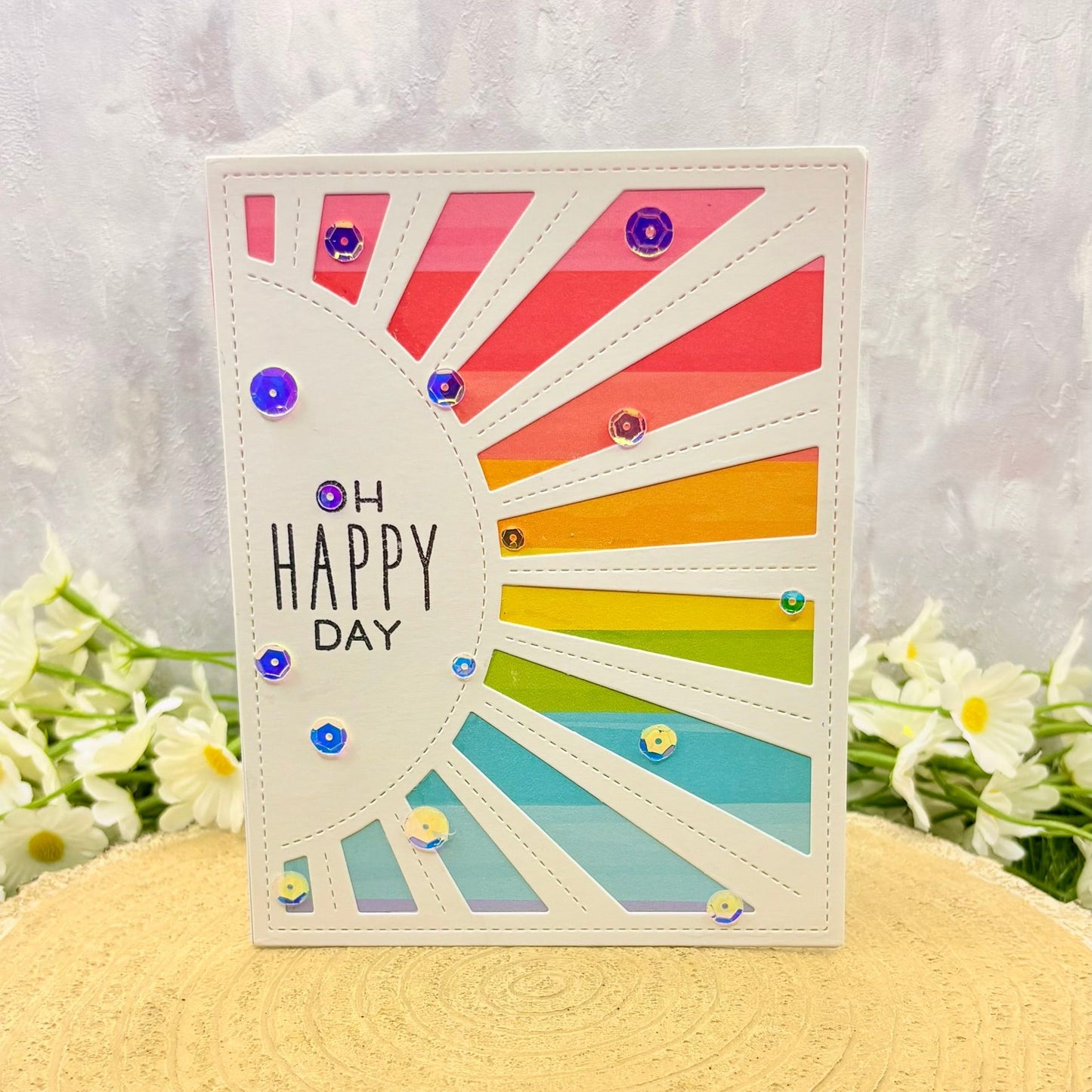 Colourful Sunrays Oh Happy Day Handmade Birthday Card