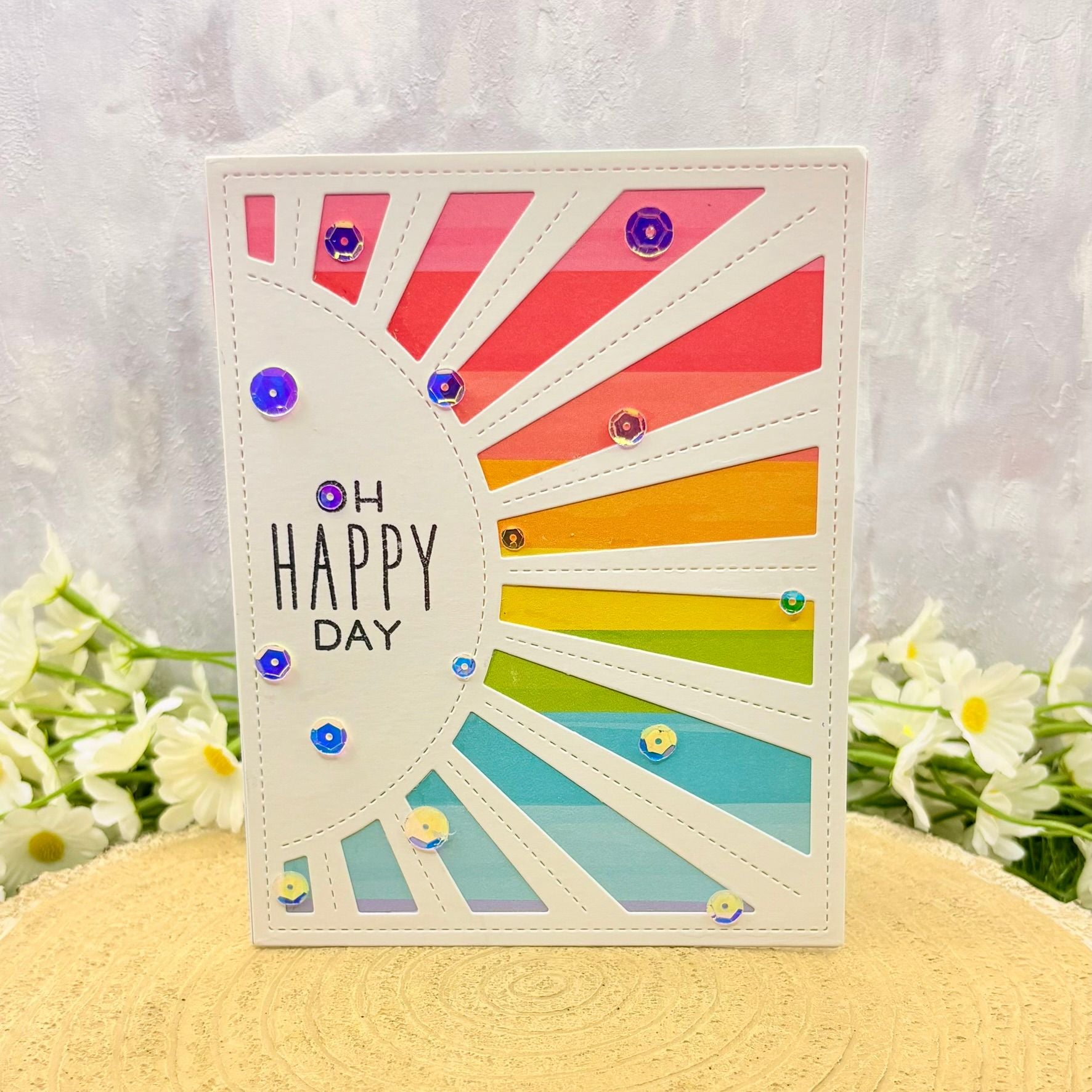 Colourful Sunrays Oh Happy Day Handmade Birthday Card