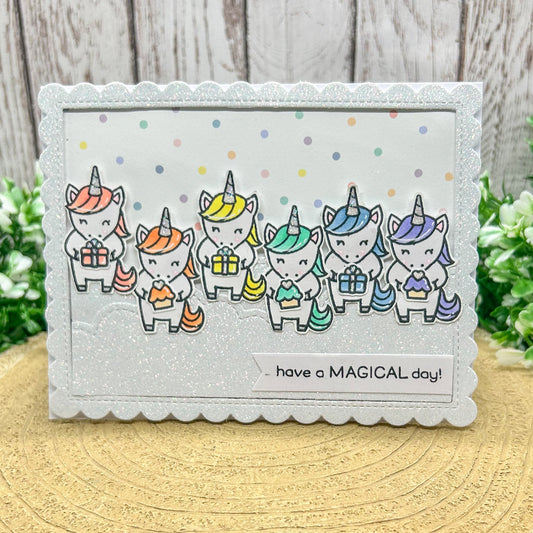 Colourful Unicorns Magical Day Handmade Birthday Card