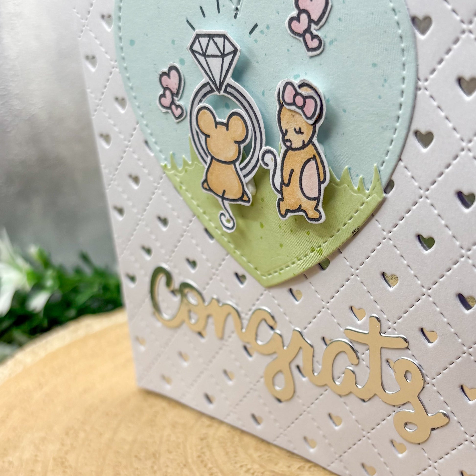 Congrats Cute Mice Handmade Engagement Card-2