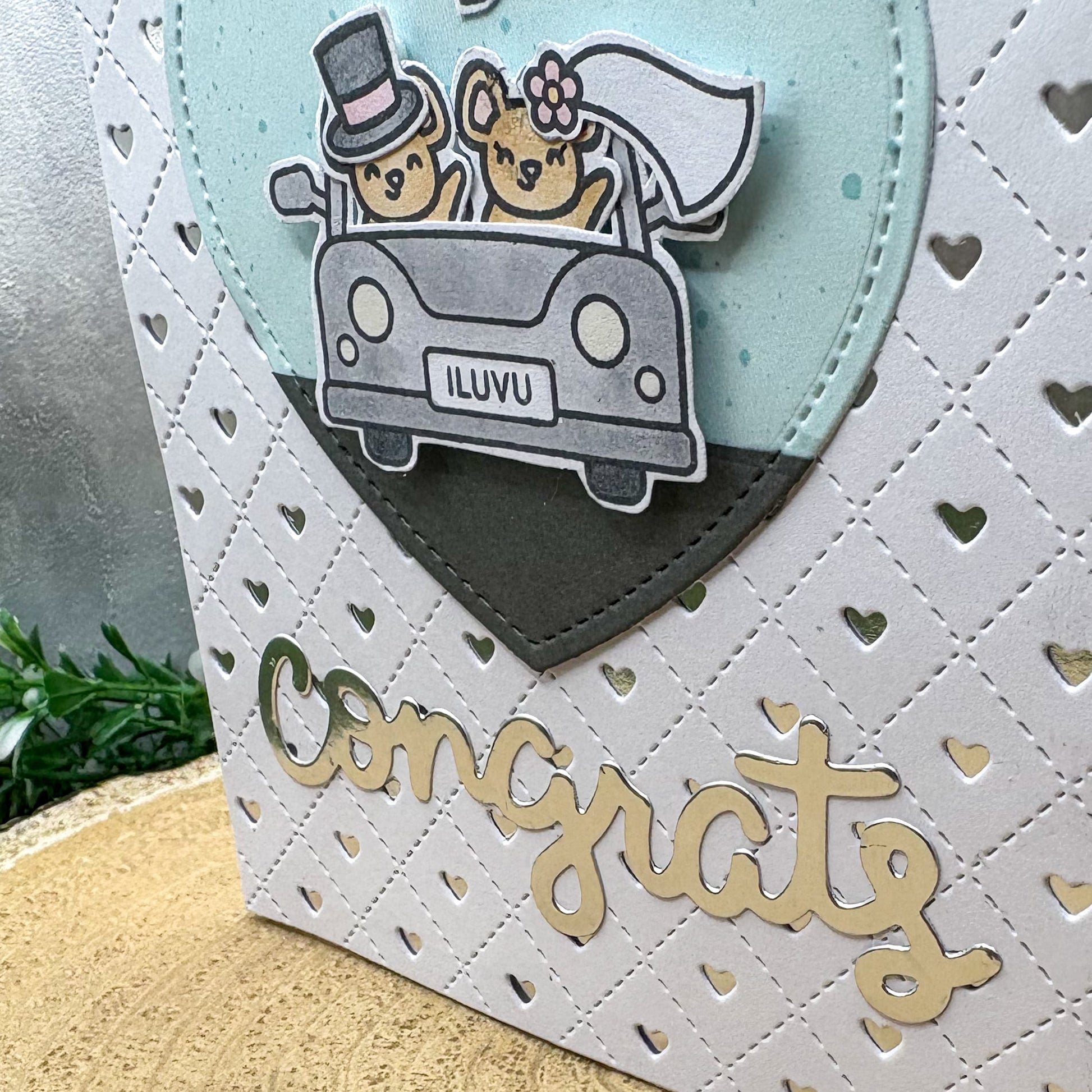 Congrats Cute Mice In Car Handmade Wedding Card-2