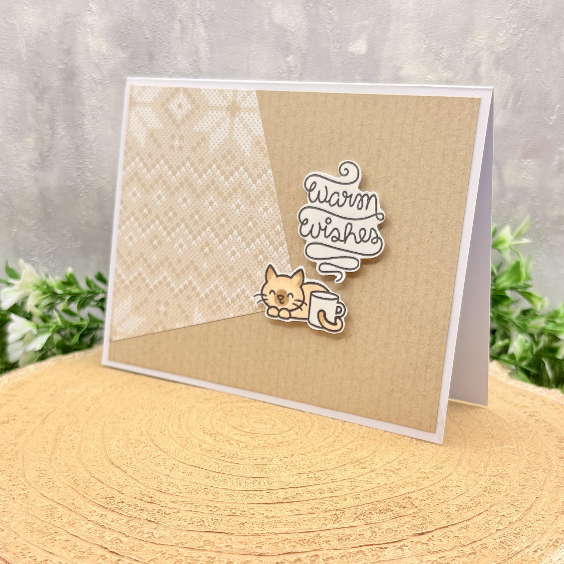 Cosy Cat Warm Wishes Handmade Birthday Card-1