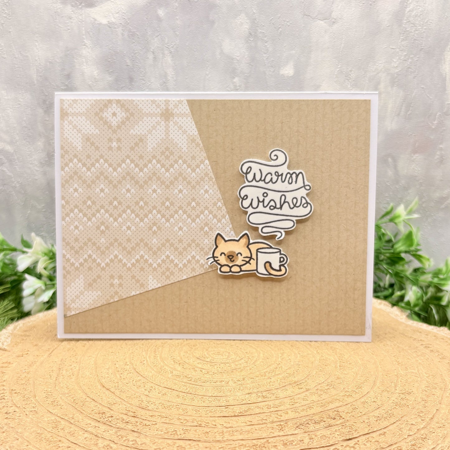 Cosy Cat Warm Wishes Handmade Birthday Card