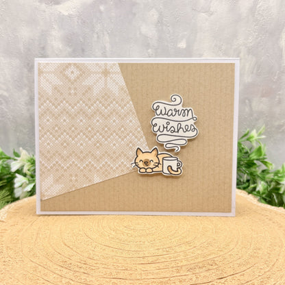 Cosy Cat Warm Wishes Handmade Birthday Card