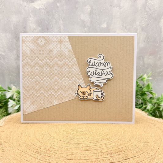 Cosy Cat Warm Wishes Handmade Birthday Card