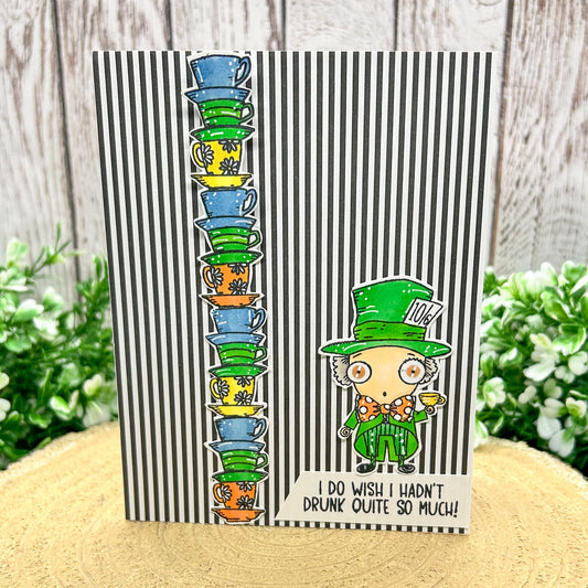 Crazy Hatter Tea Cups Handmade Character Themed Card
