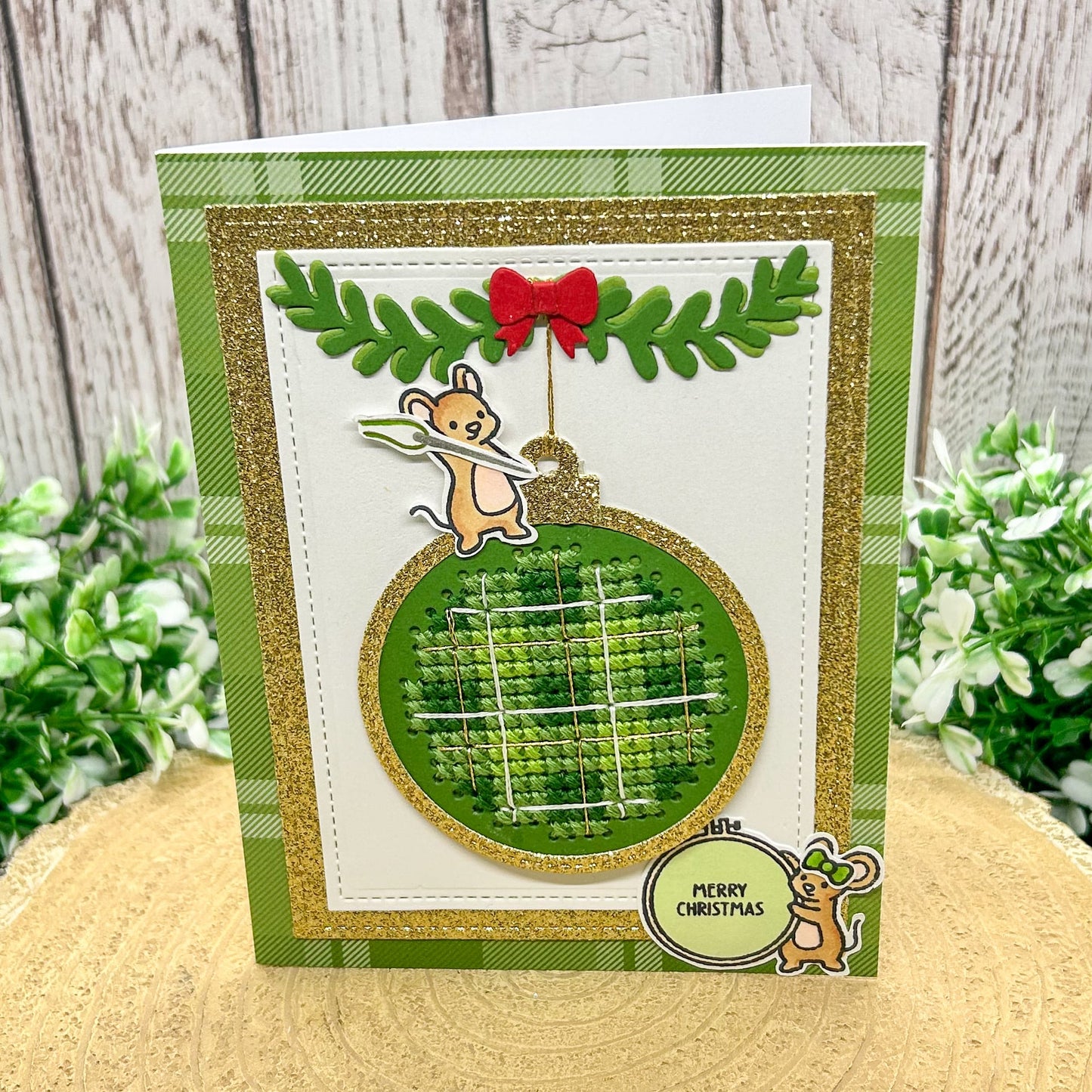 Cross Stitched Bauble Handmade Christmas Card-1