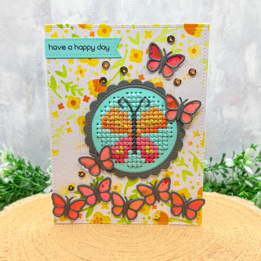 Cross Stitched Butterfly Handmade Birthday Card