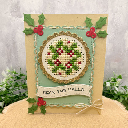 Cross Stitched Wreath Handmade Christmas Card