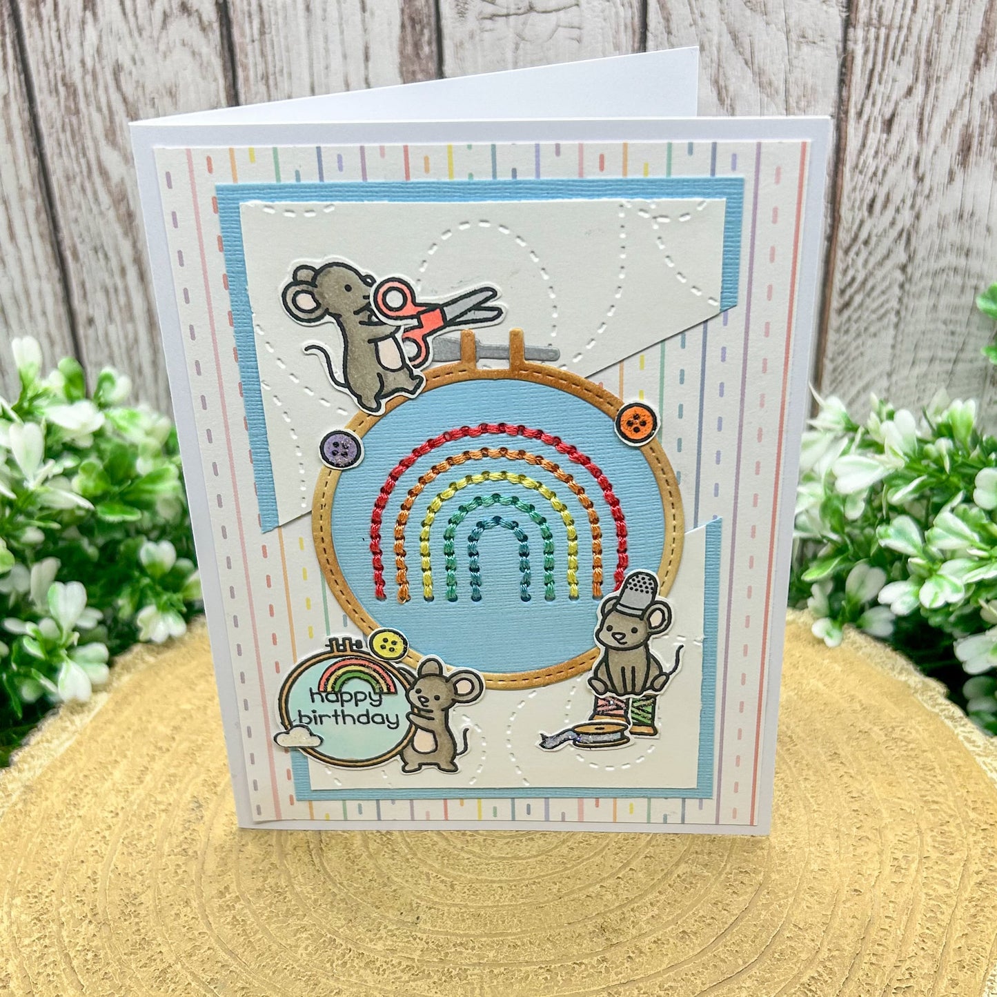 Cross Stitching Mice Handmade Birthday Card-1