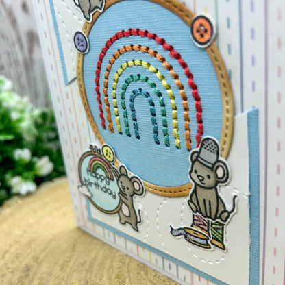 Cross Stitching Mice Handmade Birthday Card-2