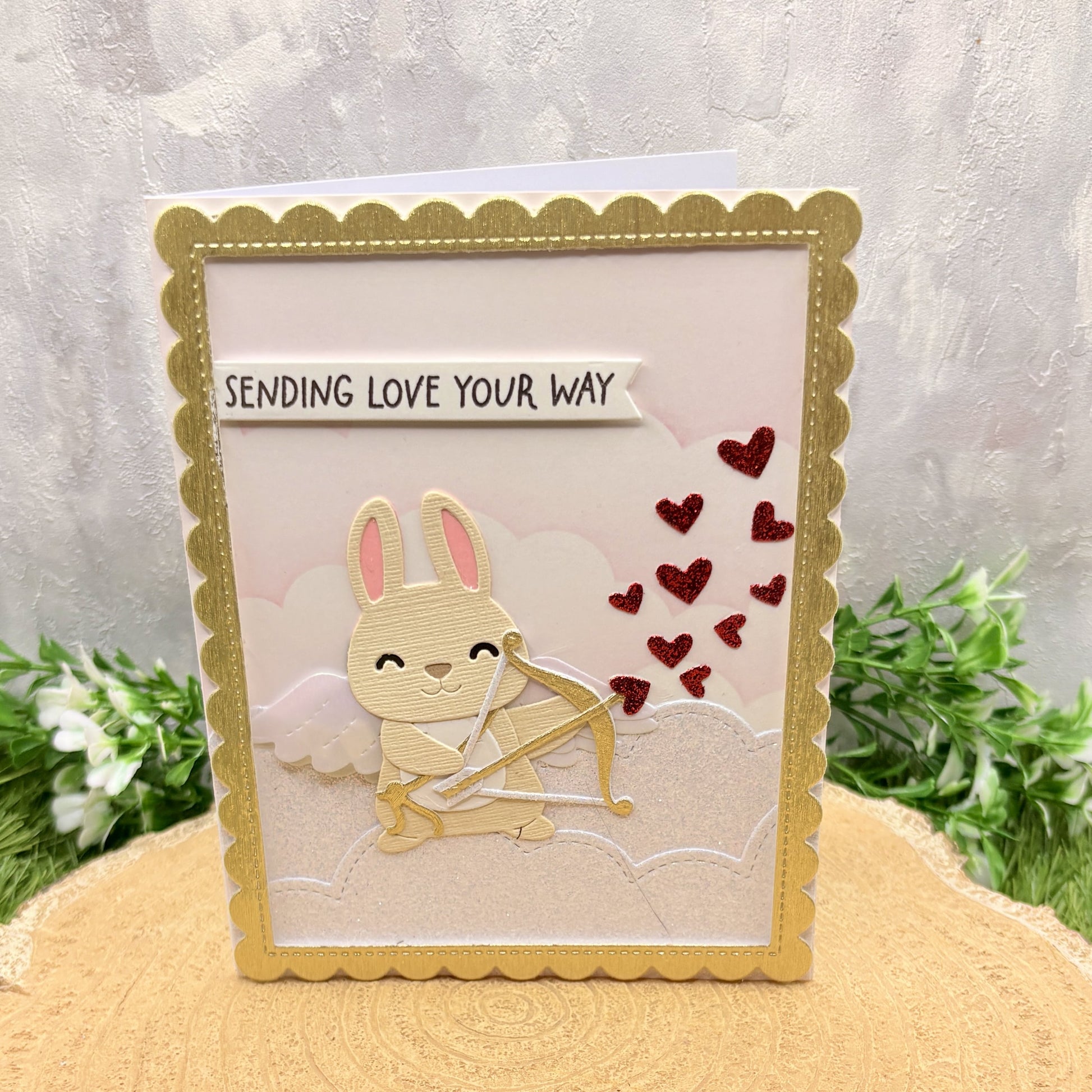 Cupid Bunny Sending Love Handmade Valentine's Day Card-1