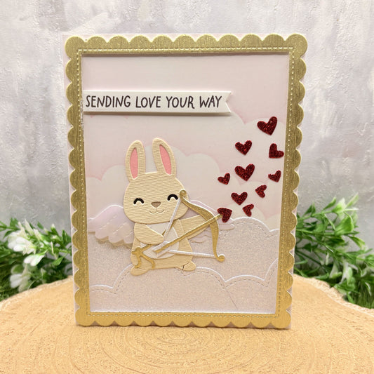 Cupid Bunny Sending Love Handmade Valentine's Day Card