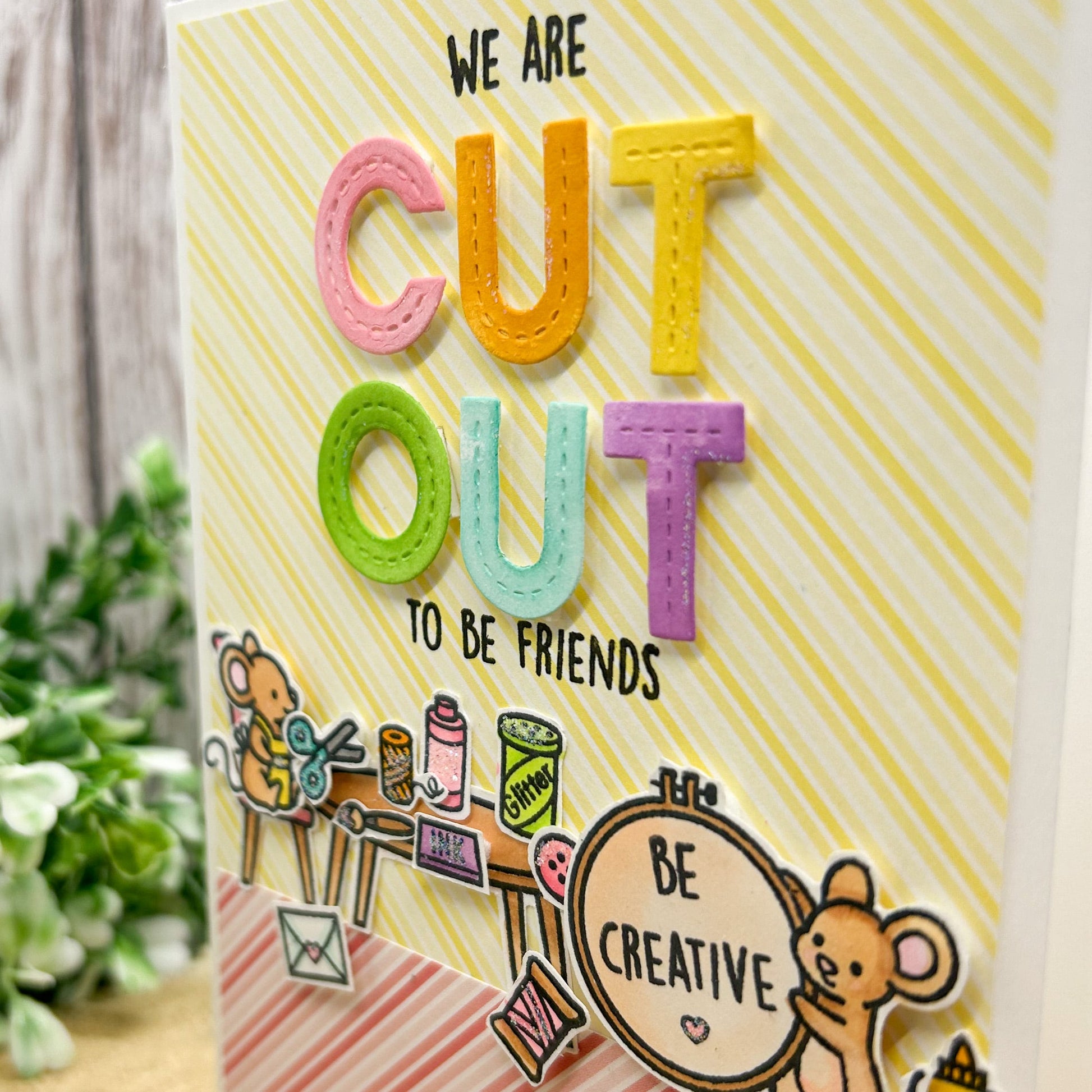 Cut Out To Be Friends Crafty Mice Handmade Card-2