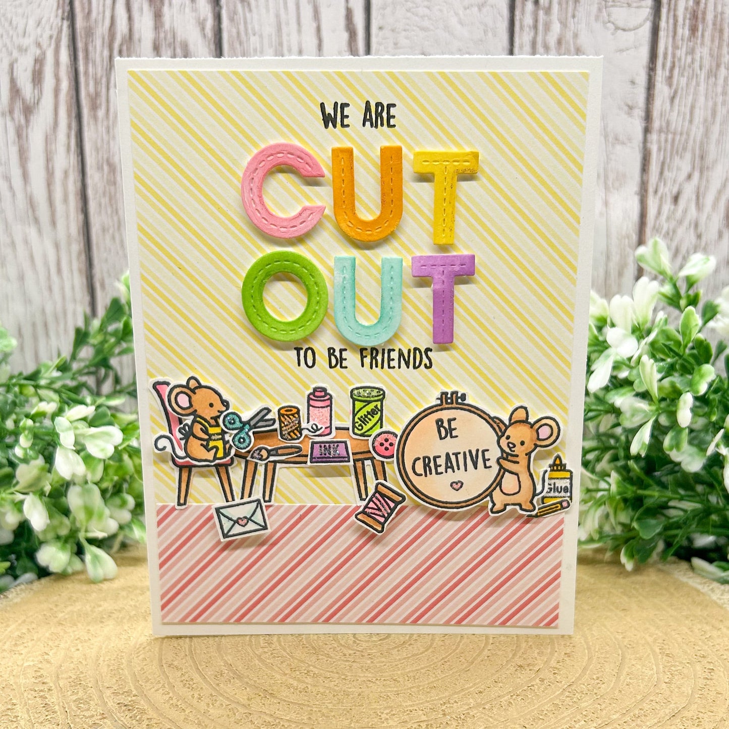 Cut Out To Be Friends Crafty Mice Handmade Card