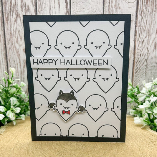 Cute Bat Ghost Happy Halloween Handmade Card