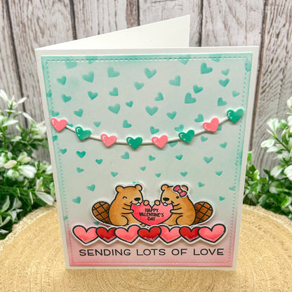 Cute Beavers Sending Love Handmade Valentine's Card-1