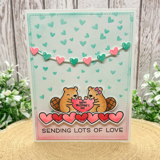 Cute Beavers Sending Love Handmade Valentine's Card