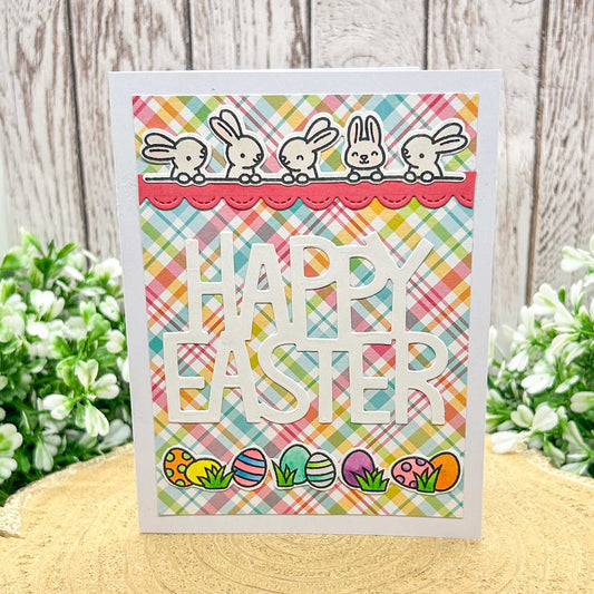 Cute Bunny Rabbits & Eggs Handmade Easter Card