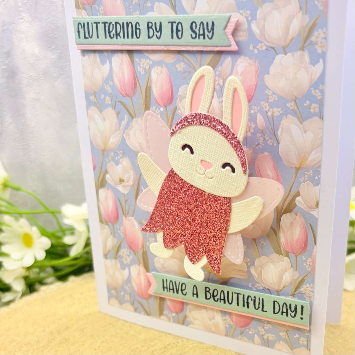 Cute Bunny & Flowers Beautiful Day Handmade Birthday Card-2