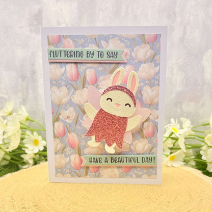 Cute Bunny & Flowers Beautiful Day Handmade Birthday Card