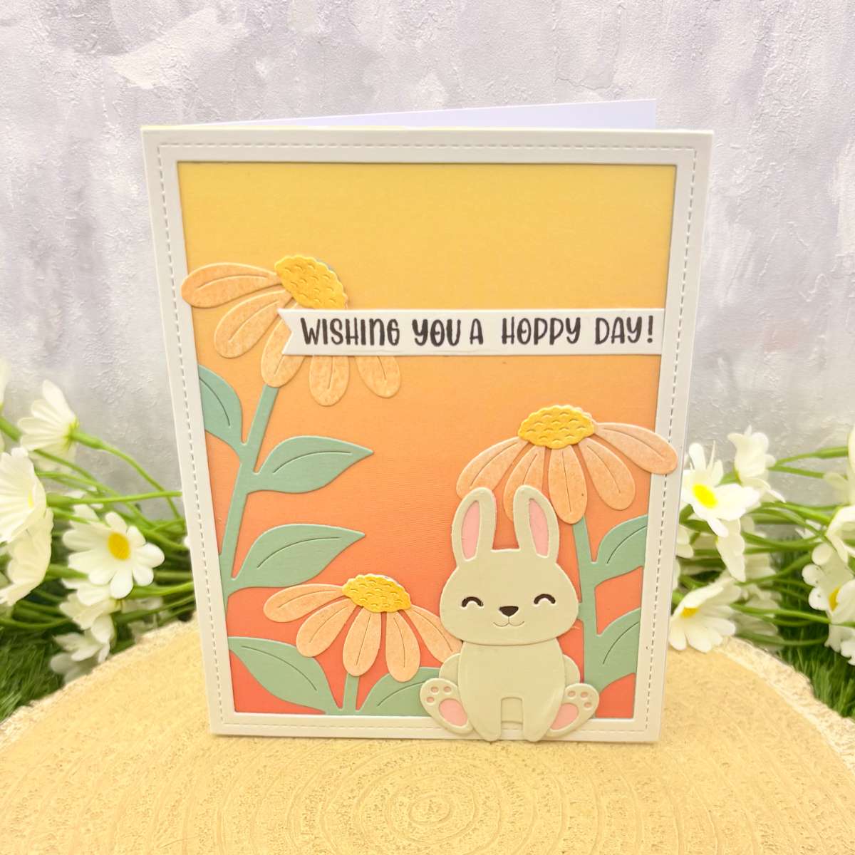 Cute Bunny & Flowers Hoppy Day Handmade Birthday Card-1
