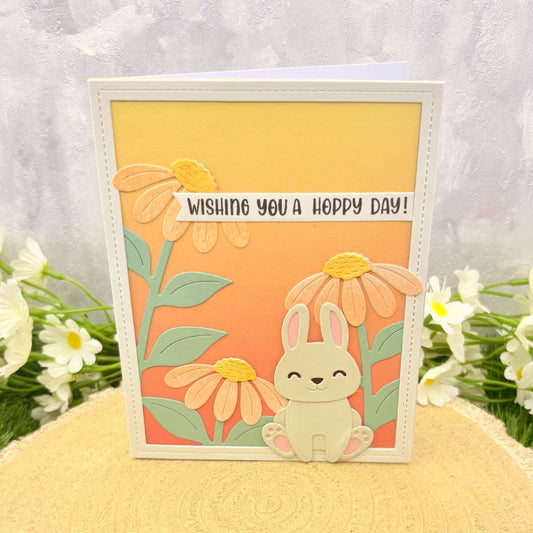 Cute Bunny & Flowers Hoppy Day Handmade Birthday Card-1