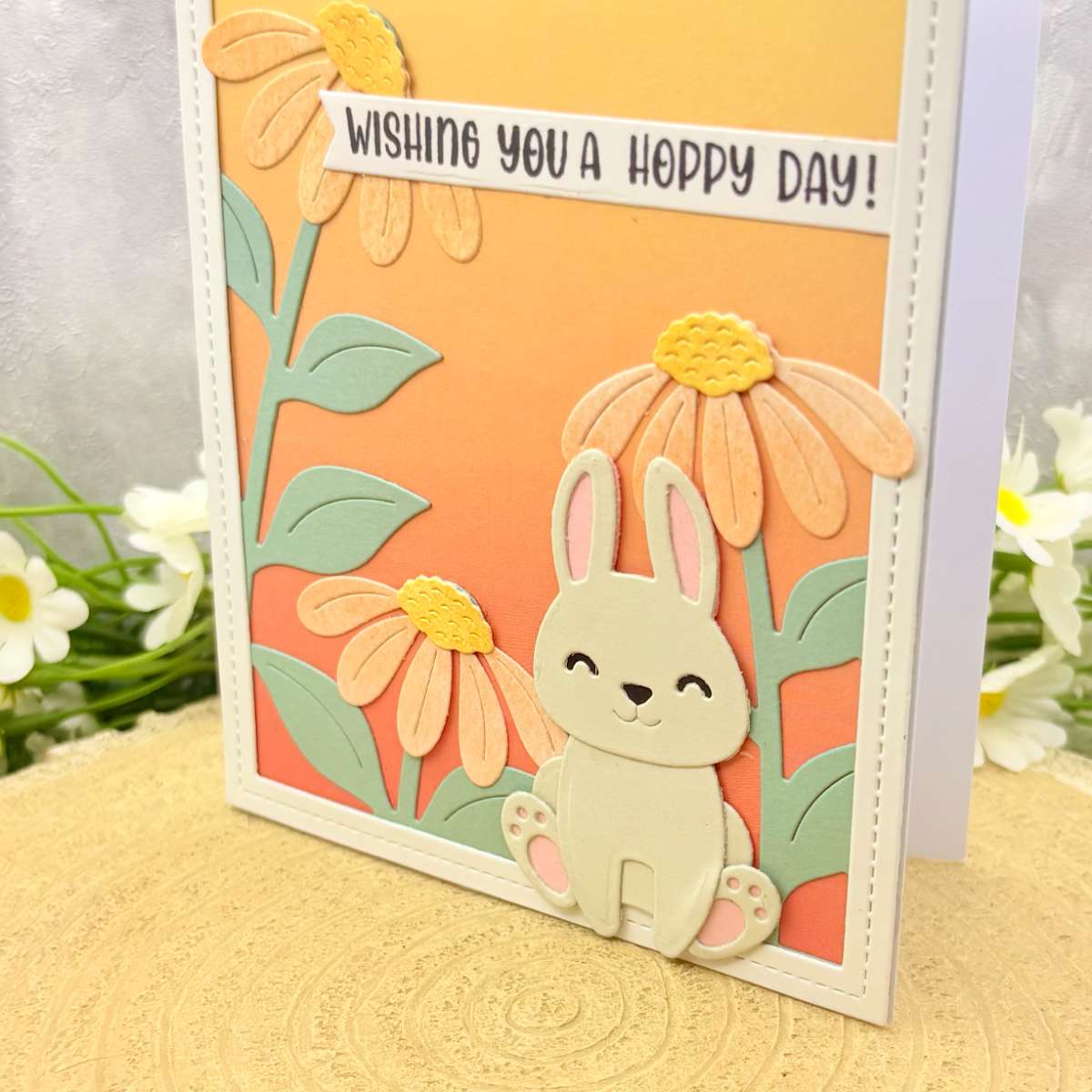 Cute Bunny & Flowers Hoppy Day Handmade Birthday Card-2