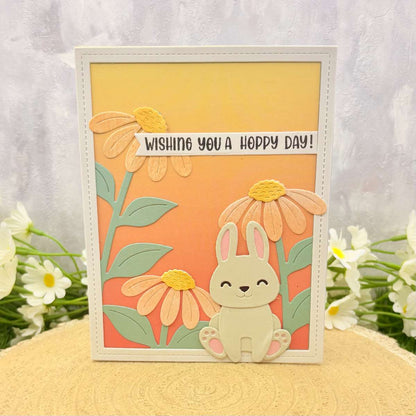 Cute Bunny & Flowers Hoppy Day Handmade Birthday Card