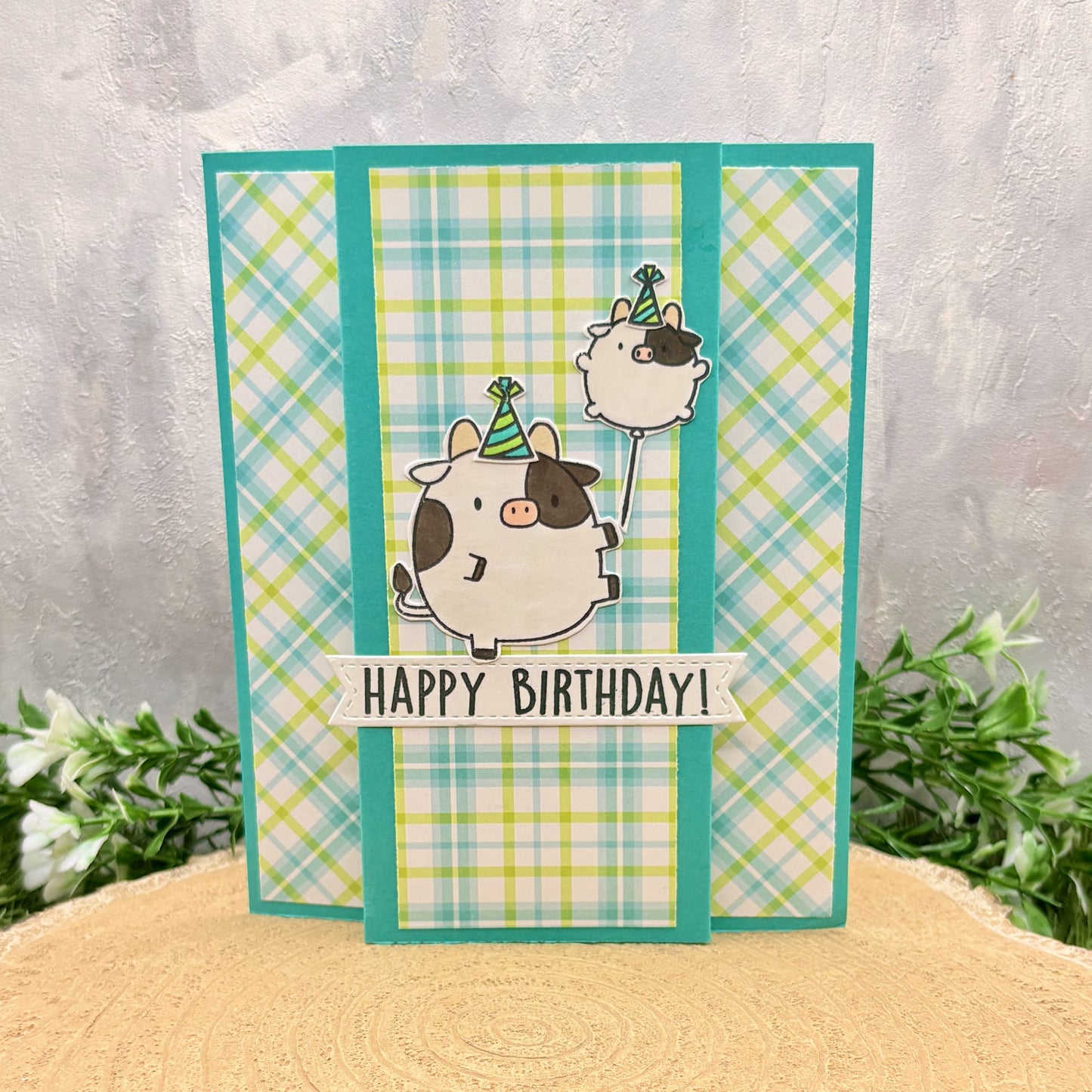 Cute Cow Balloon Handmade Birthday Card