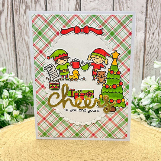 Cute Elves By Xmas Tree Handmade Christmas Card