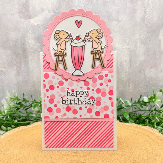 Cute Mice Eating Sundae Handmade Birthday Card