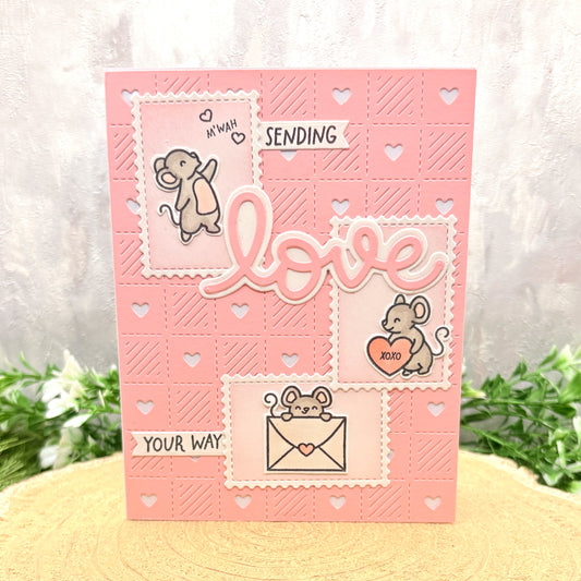 Cute Mice Sending Love Handmade Valentine's Day Card