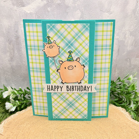 Cute Pig Balloon Handmade Birthday Card-1