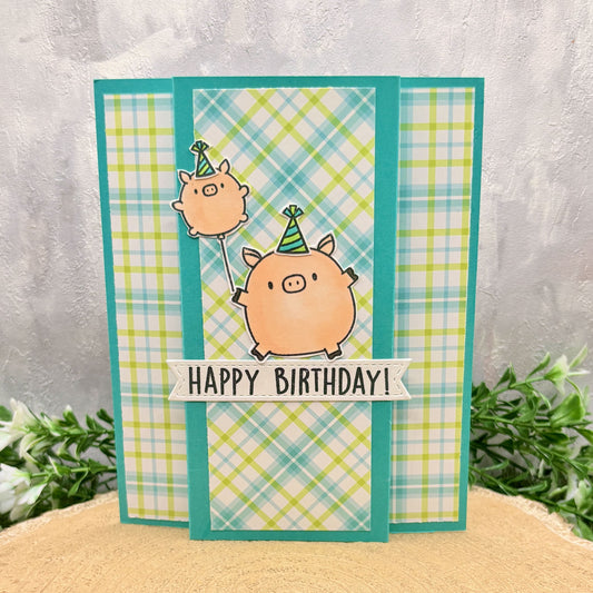 Cute Pig Balloon Handmade Birthday Card