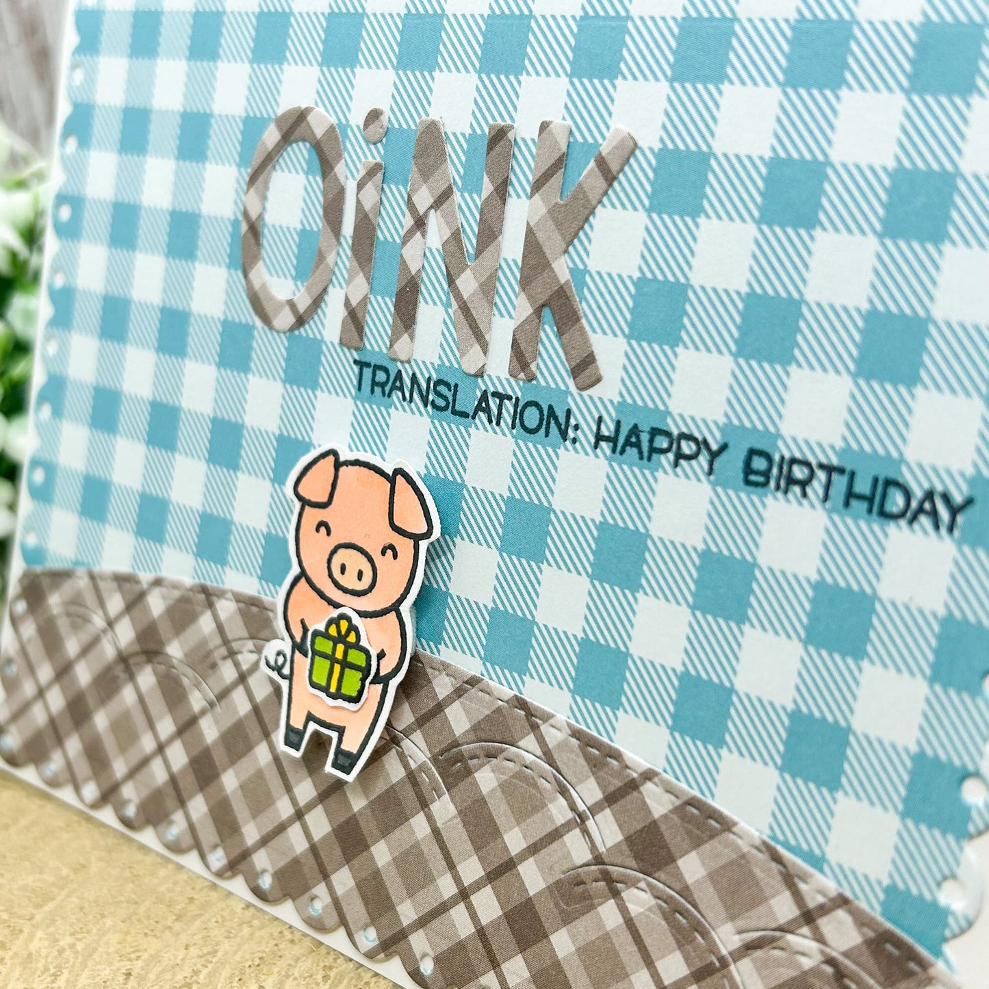 Cute Pig OINK Means Happy Birthday Handmade Birthday Card-2