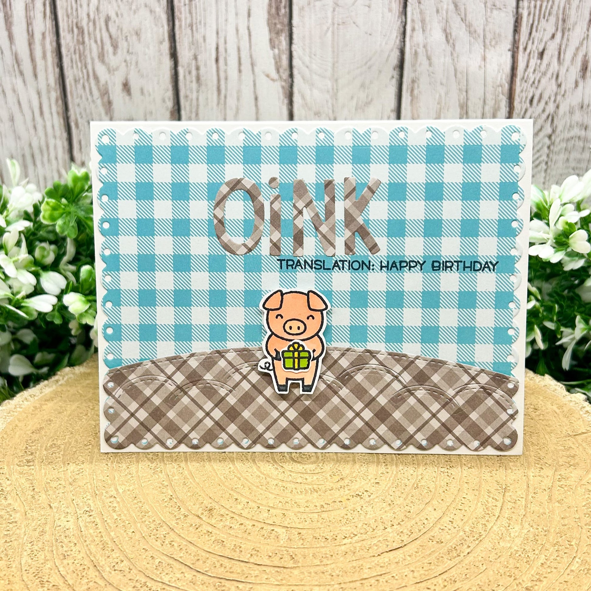 Cute Pig OINK Means Happy Birthday Handmade Birthday Card