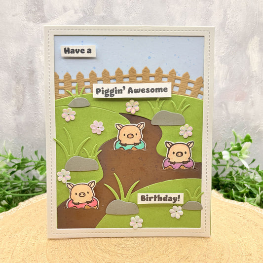 Cute Pigs Piggin' Awesome Handmade Birthday Card