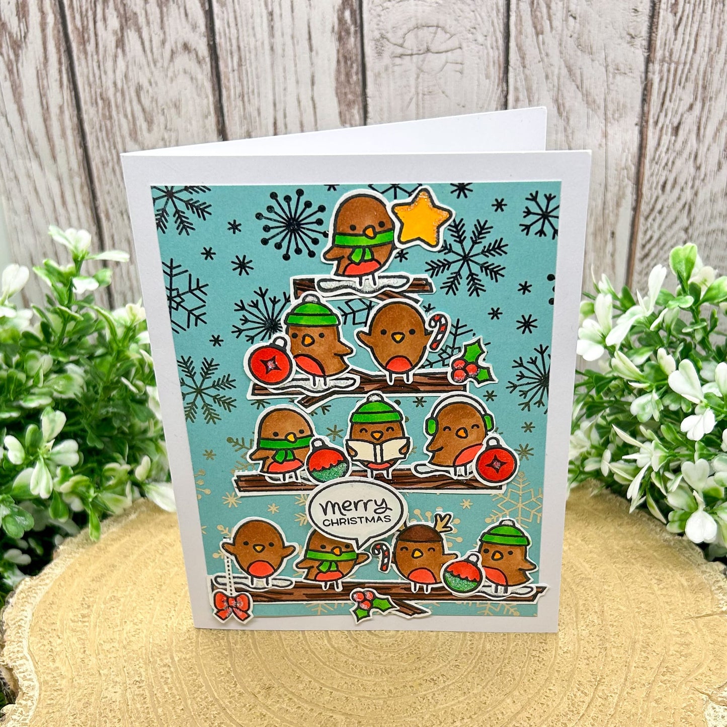 Cute Singing Robins Handmade Christmas Card-1